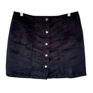 Gap Navy Blue Faux Suede Mini Skirt Silver Button Pleated Hidden Zip Size 6 Soft